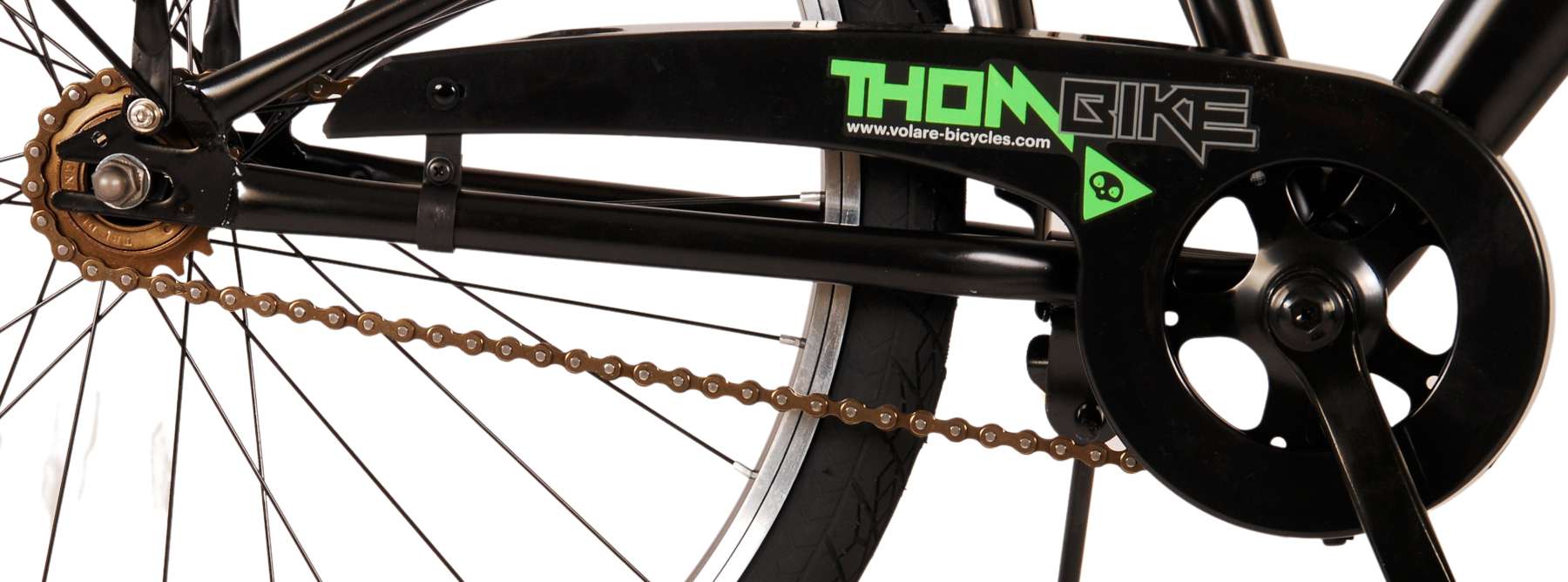 Volare Thombike Barncykel 24 tum, Svart Grön Två Handbromsar - Lilla Cykelbutiken