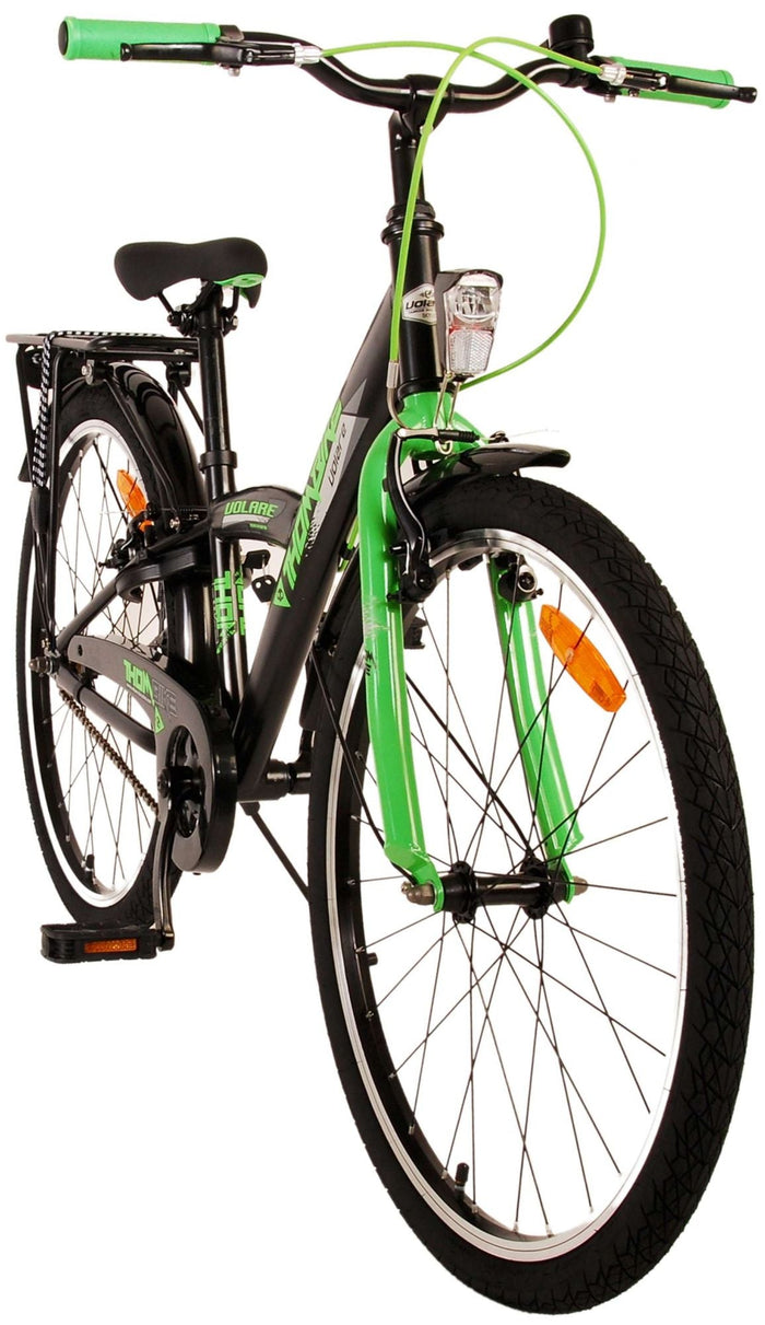 Volare Thombike Barncykel 24 tum, Svart Grön Två Handbromsar - Lilla Cykelbutiken