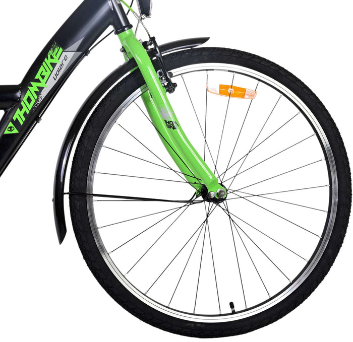Volare Thombike Barncykel 26 tum, Svart Grön 3 Växlar - Lilla Cykelbutiken