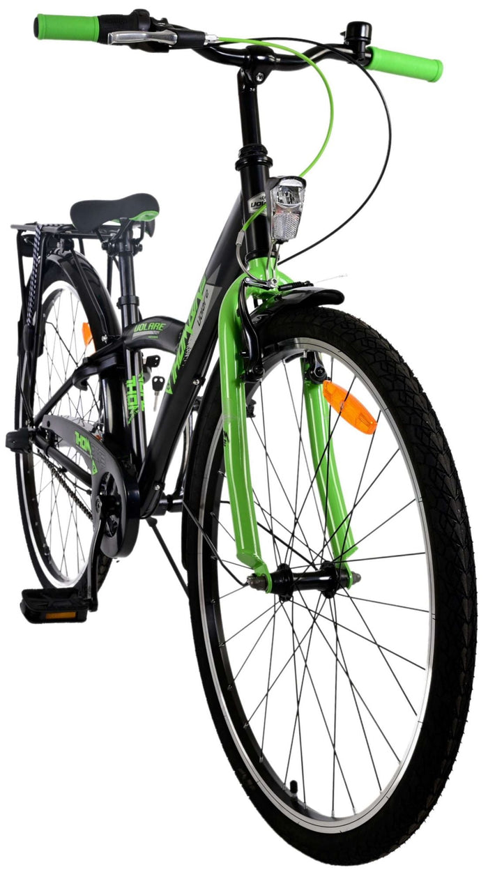 Volare Thombike Barncykel 26 tum, Svart Grön 3 Växlar - Lilla Cykelbutiken