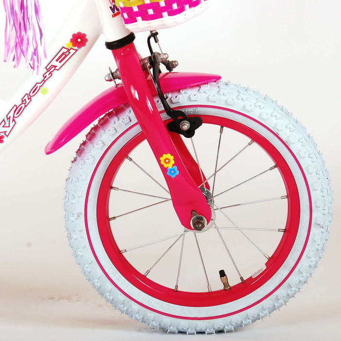 Volare Ashley Barncykel 14 tum, Vit - Lilla Cykelbutiken