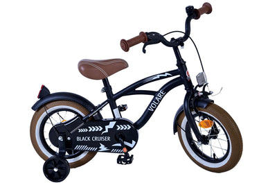 Volare Black Cruiser 12-tums Barncykel – Svart med Stödhjul, För Barn 3-4 år