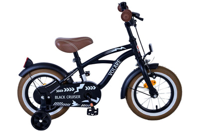 Volare Black Cruiser 12-tums Barncykel – Svart med Stödhjul, För Barn 3-4 år
