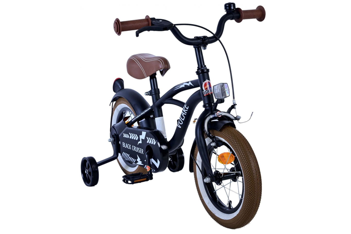Volare Black Cruiser 12-tums Barncykel – Svart med Stödhjul, För Barn 3-4 år