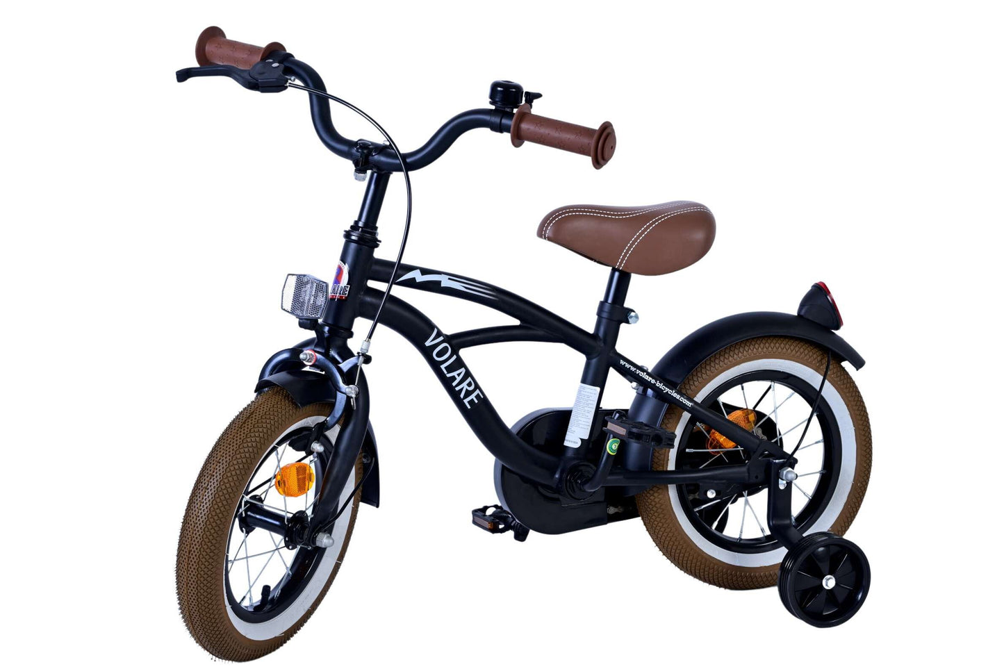 Volare Black Cruiser 12-tums Barncykel – Svart med Stödhjul, För Barn 3-4 år