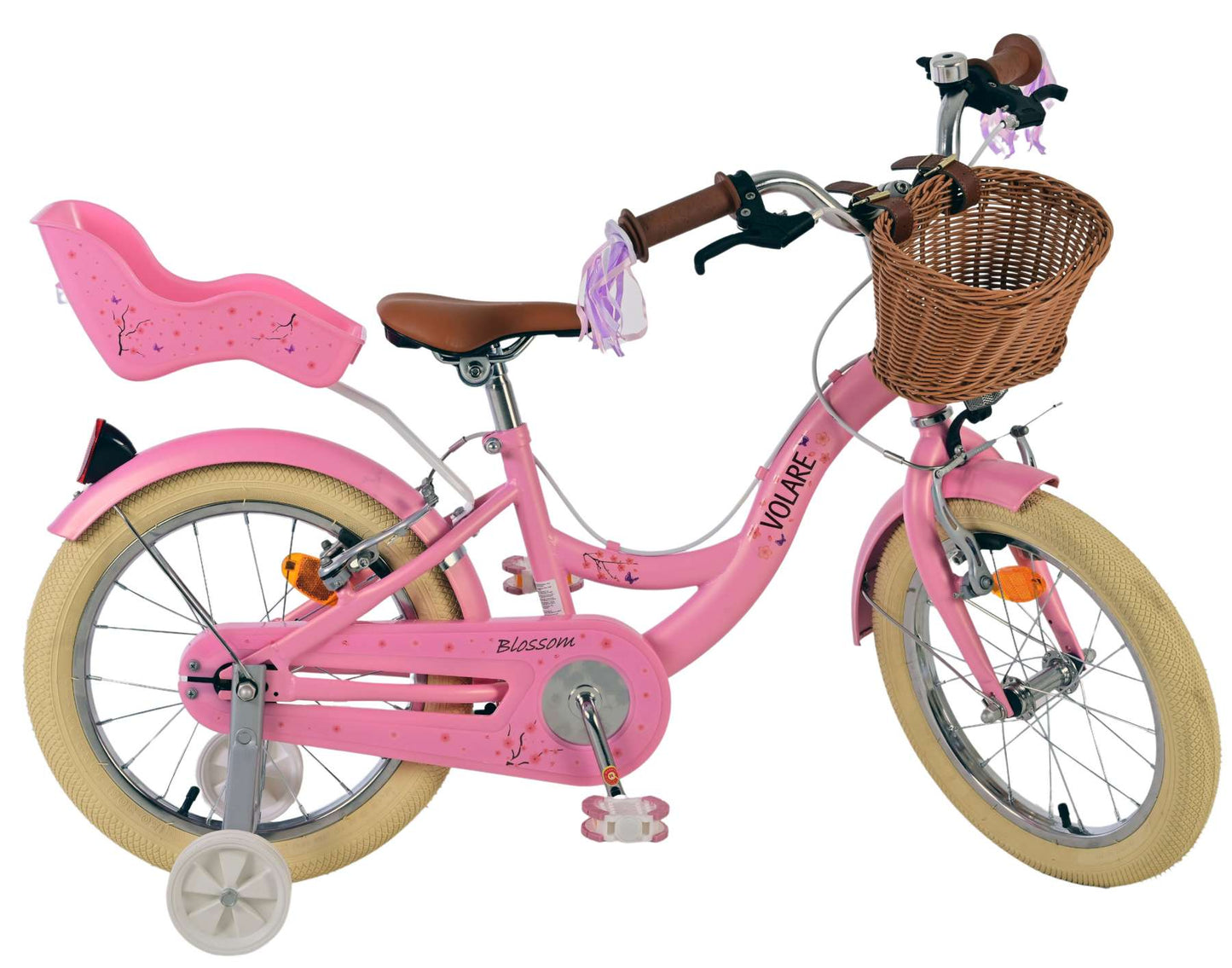 Volare Blossom Rosa 16 tum – Barncykel med två handbromsar