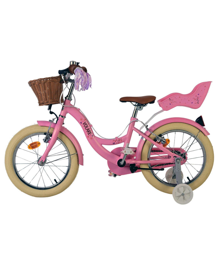 Volare Blossom 16 tum barncykel för tjejer, stödhjul, korg & handbroms - För barn 4-6 år