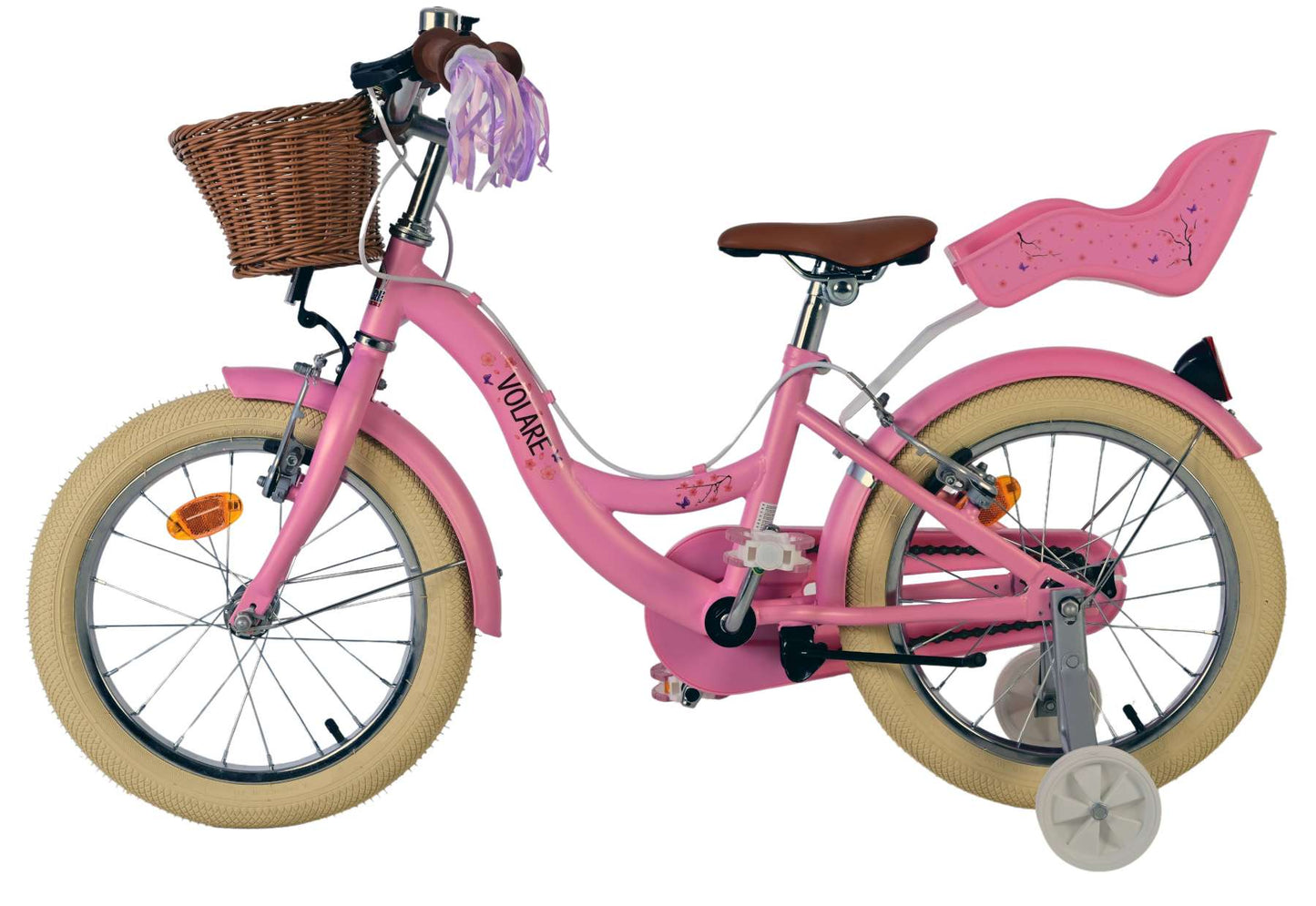 Volare Blossom Rosa 16 tum – Barncykel med två handbromsar