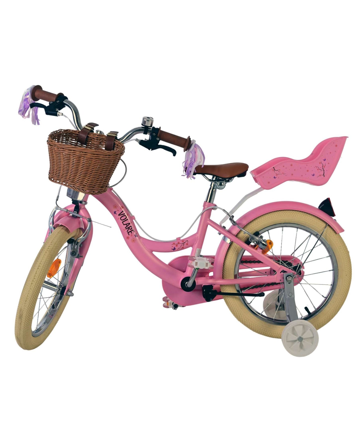 Volare Blossom 16 tum barncykel för tjejer, stödhjul, korg & handbroms - För barn 4-6 år