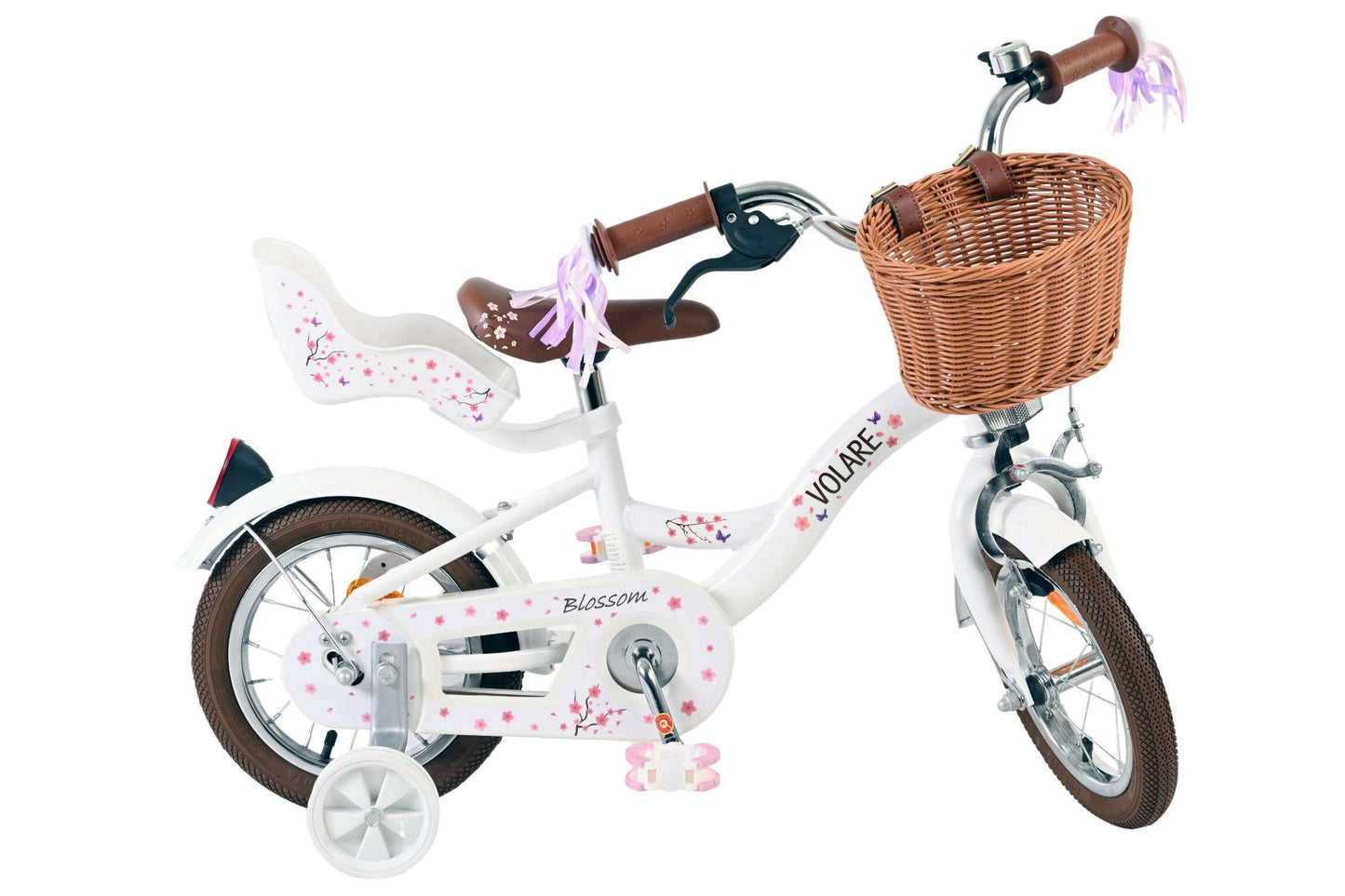 Volare Blossom 12 Tum Barncykel, Vit/Lila Pedalbroms - För barn 3-4 år