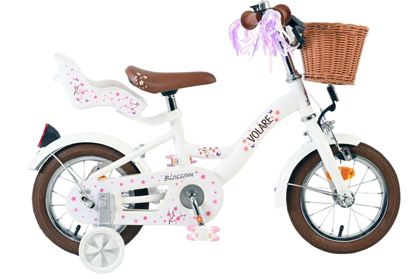 Volare Blossom 12 Tum Barncykel, Vit/Lila Pedalbroms - För barn 3-4 år