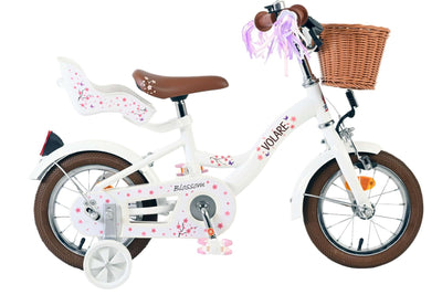 Volare Blossom 12 Tum Barncykel, Vit/Lila Pedalbroms - För barn 3-4 år