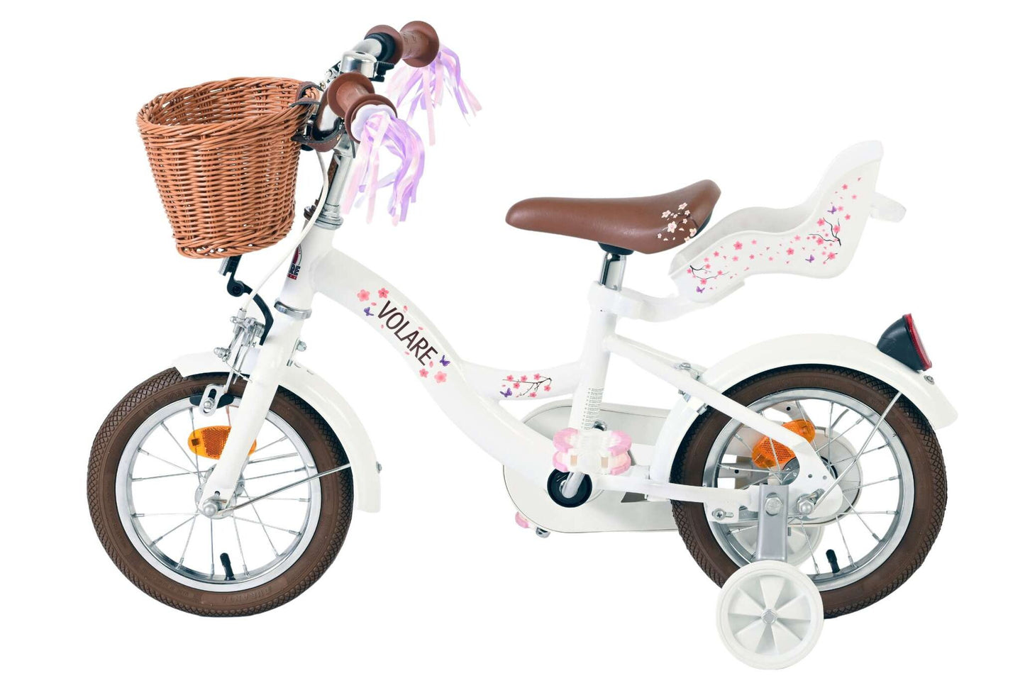 Volare Blossom 12 Tum Barncykel, Vit/Lila Pedalbroms - För barn 3-4 år