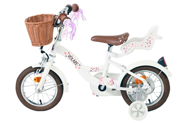 Volare Blossom 12 Tum Barncykel, Vit/Lila Pedalbroms - För barn 3-4 år
