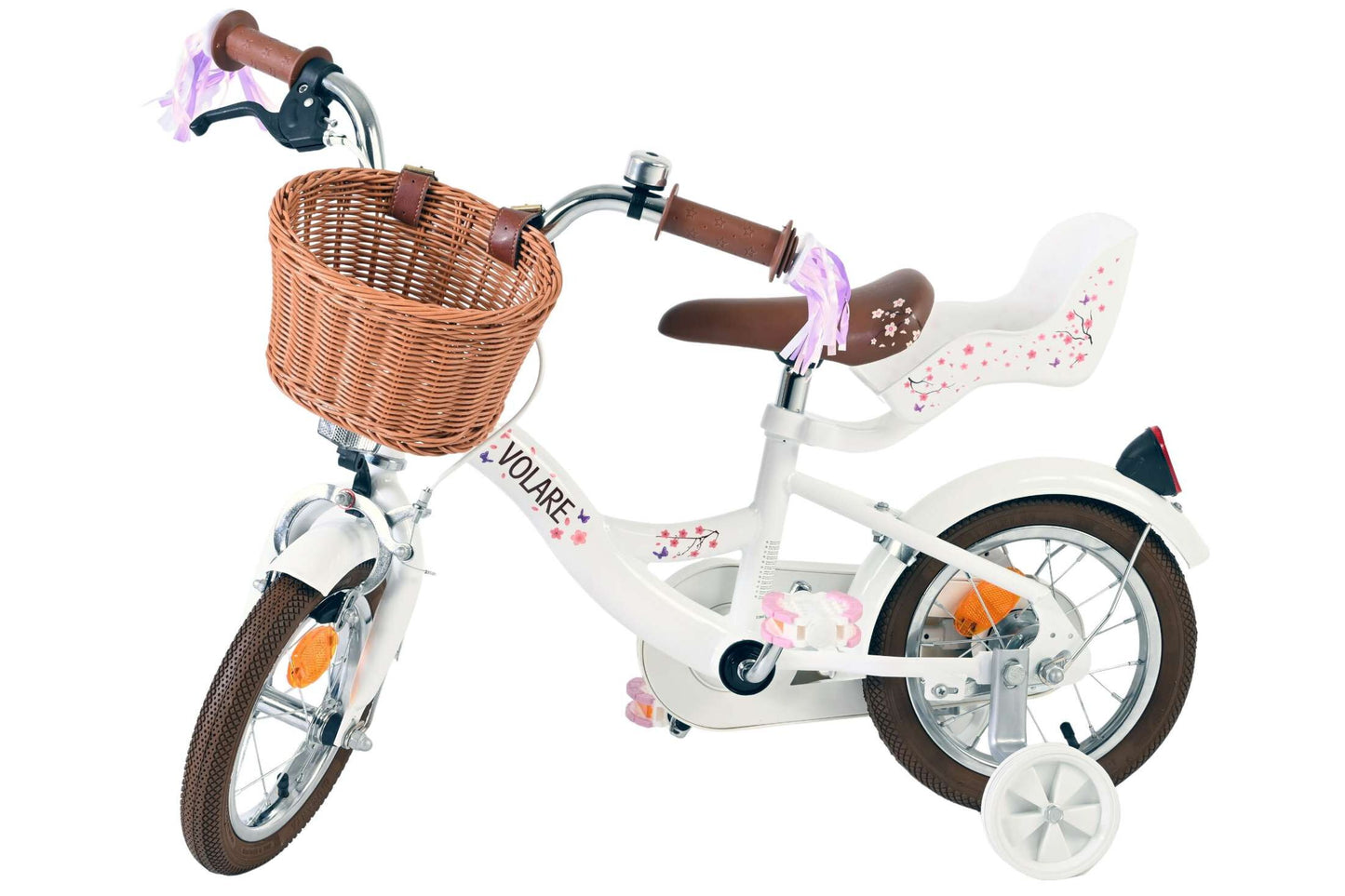 Volare Blossom 12 Tum Barncykel, Vit/Lila Pedalbroms - För barn 3-4 år