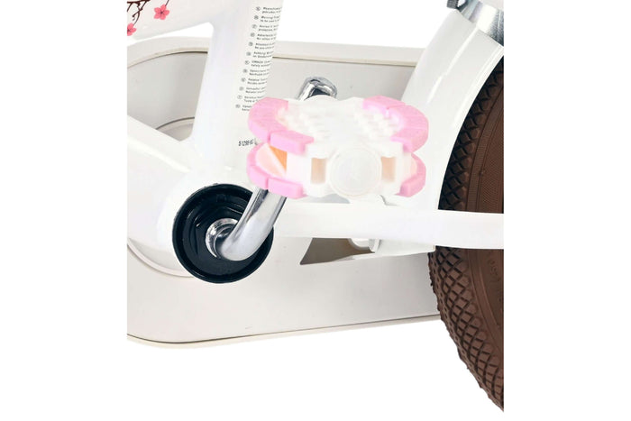 Volare Blossom 12 Tum Barncykel, Vit/Lila Pedalbroms - För barn 3-4 år