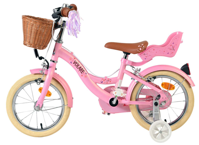 Volare Blossom Barncykel 14 tum, dubbla handbromsar, Rosa - För barn 5-5 år