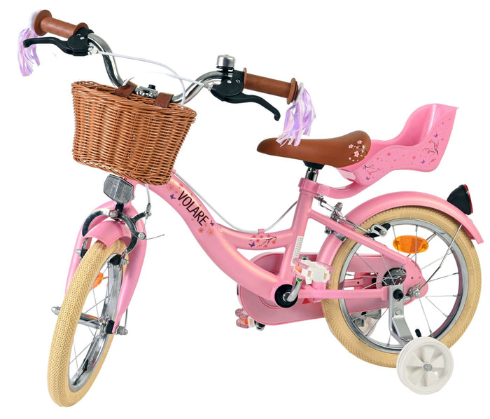 Volare Blossom Barncykel 14 tum, dubbla handbromsar, Rosa - För barn 5-5 år
