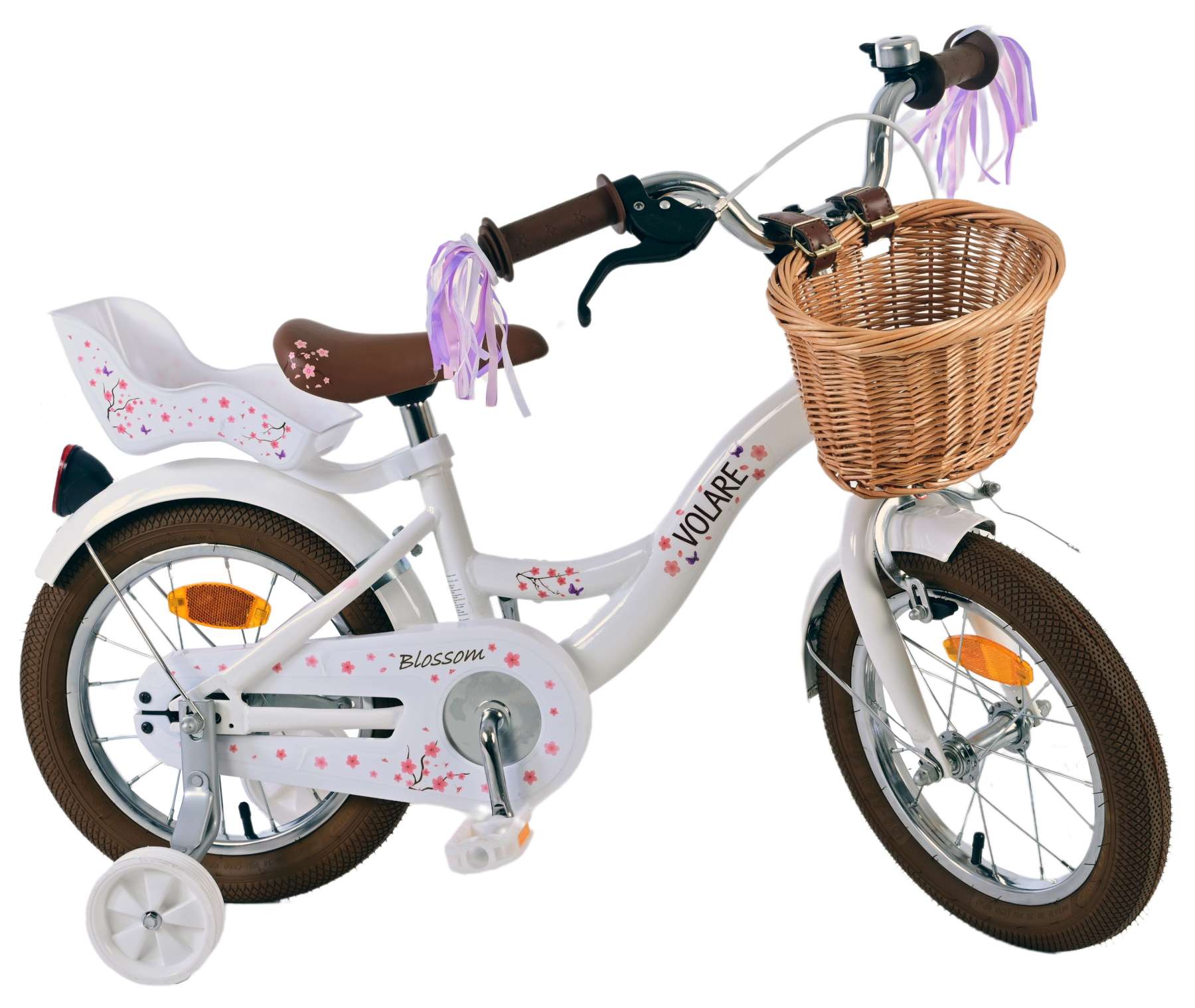 Volare Blossom Barncykel 14 tum, Vit - Lilla Cykelbutiken