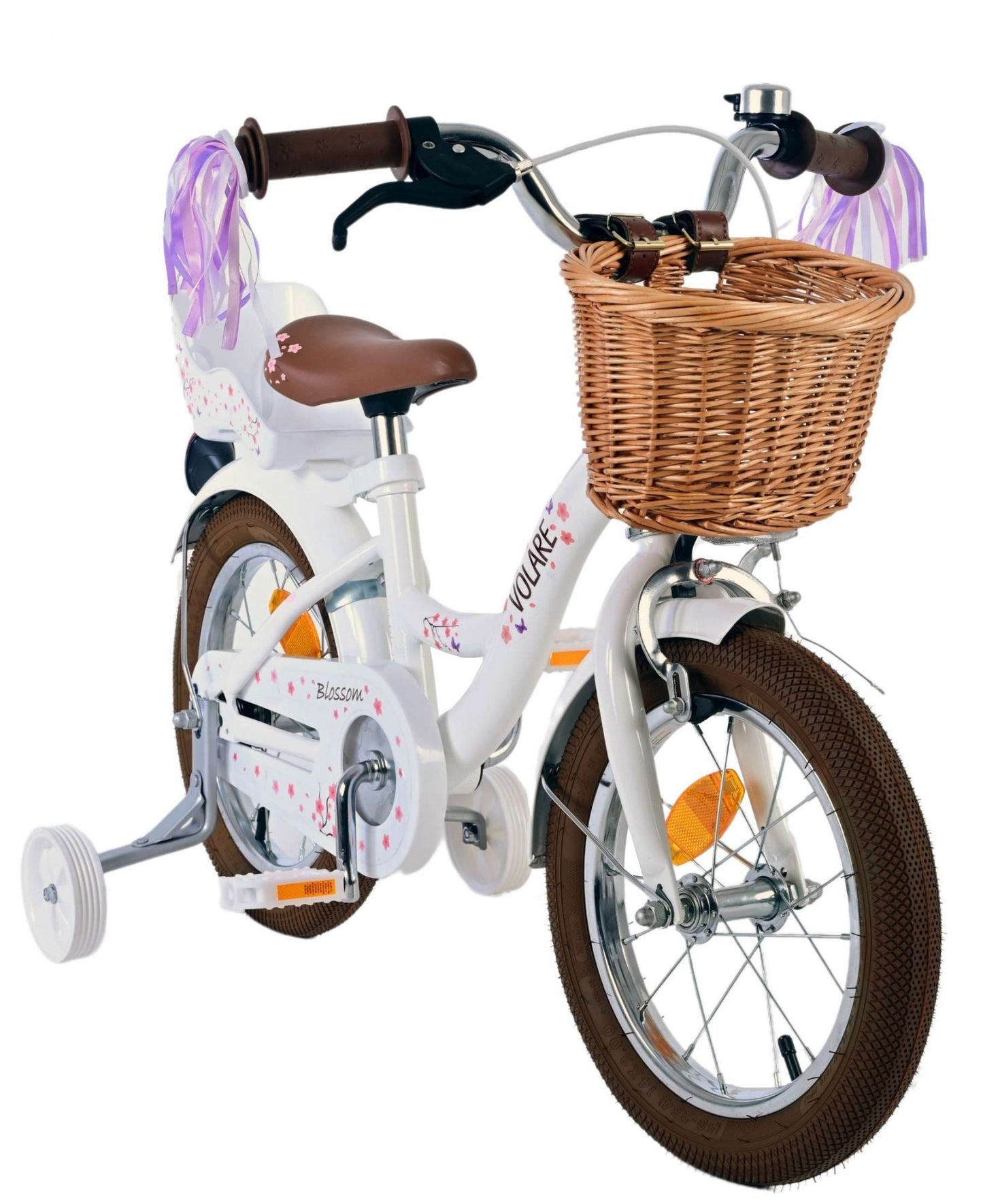 Volare Blossom Barncykel 14 tum, Vit - Lilla Cykelbutiken