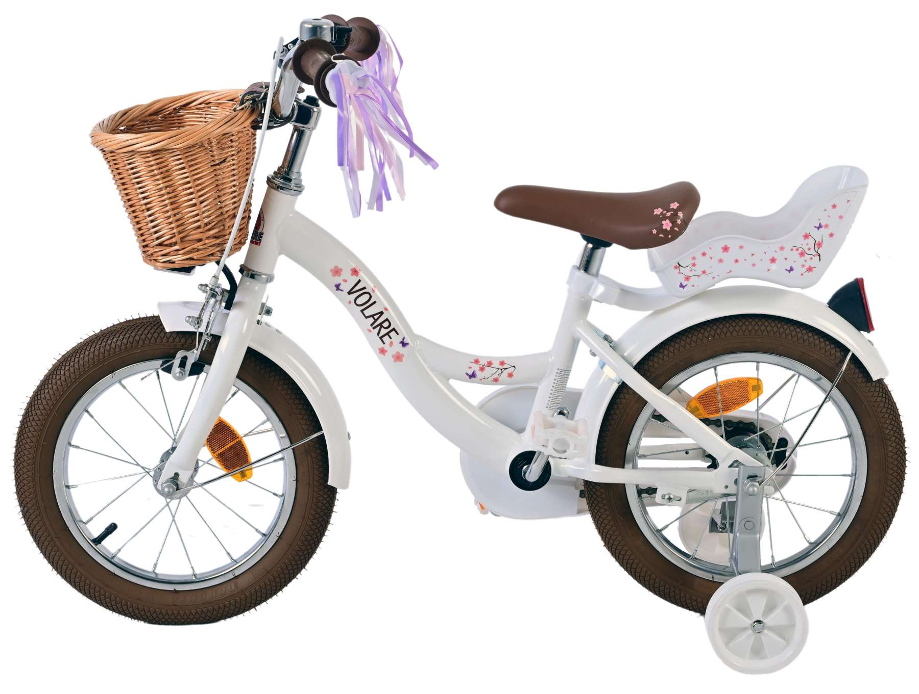 Volare Blossom Barncykel 14 tum, Vit - Lilla Cykelbutiken