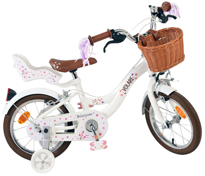 Volare Blossom Barncykel 14 tum, dubbla handbromsar, Vit - För barn 5-5 år
