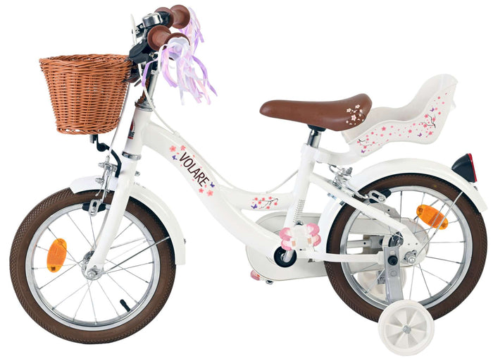 Volare Blossom Barncykel 14 tum, dubbla handbromsar, Vit - För barn 5-5 år