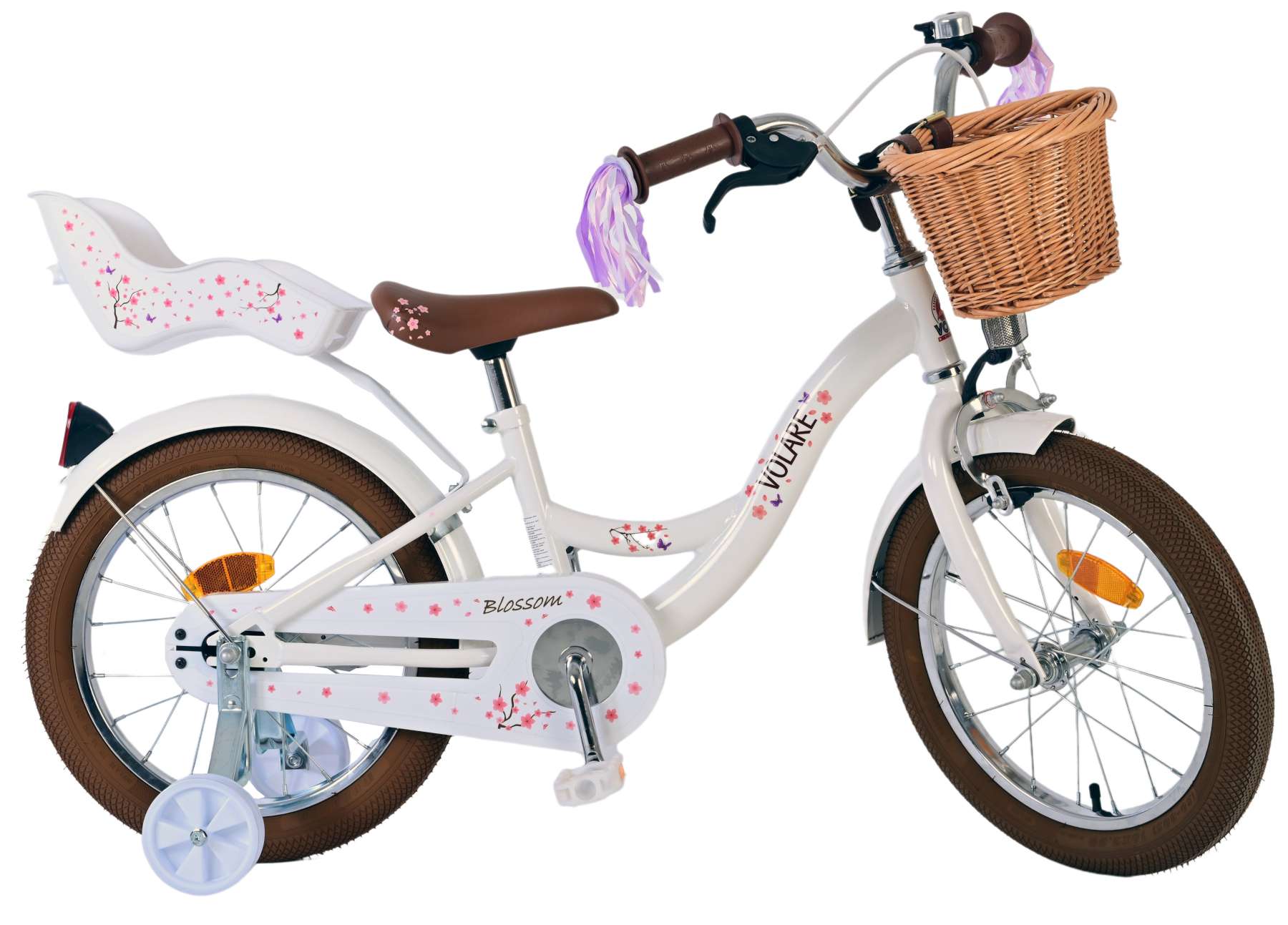 Volare Blossom Barncykel 16 tum, Vit - Lilla Cykelbutiken