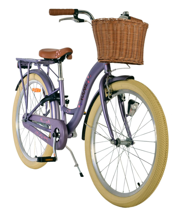 Volare Blossom Barncykel Med Cykelkorg, 24 Tum Lila - För barn 8-10 år
