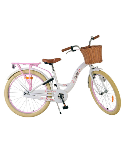 Volare Blossom Barncykel Med Cykelkorg, 24 Tum Vit - För barn 8-10 år