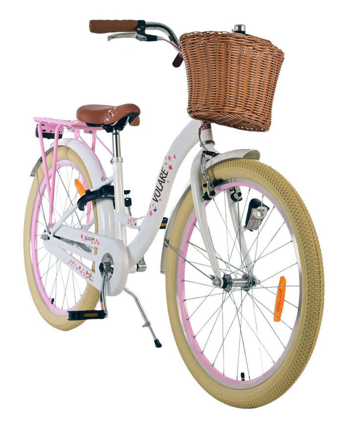 Volare Blossom Barncykel Med Cykelkorg, 24 Tum Vit - För barn 8-10 år