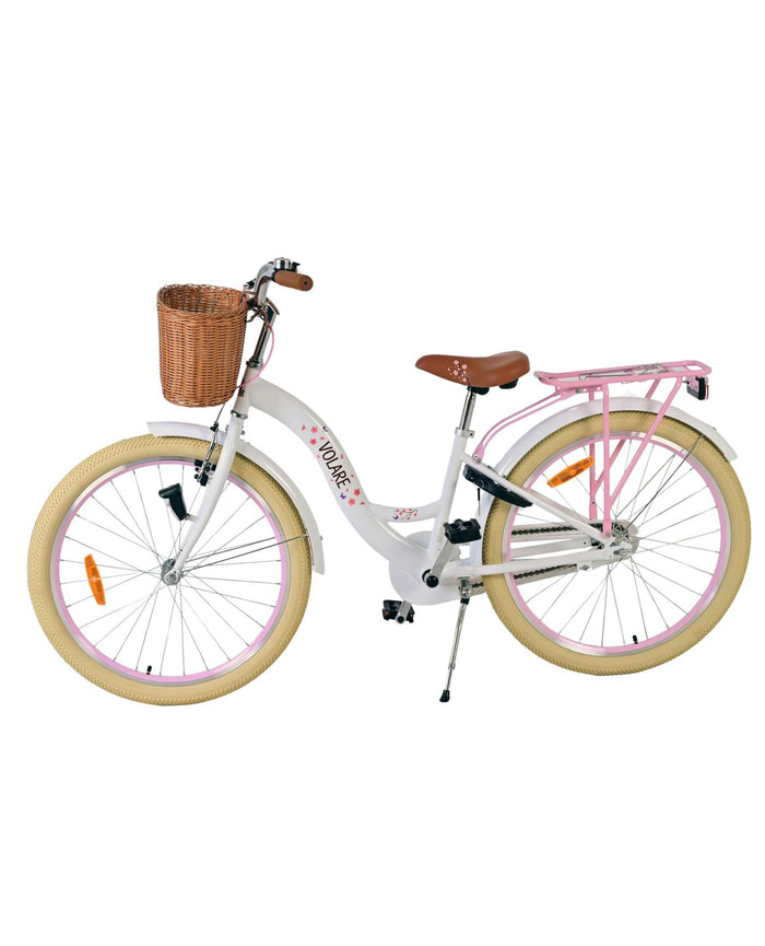 Volare Blossom Barncykel Med Cykelkorg, 24 Tum Vit - För barn 8-10 år