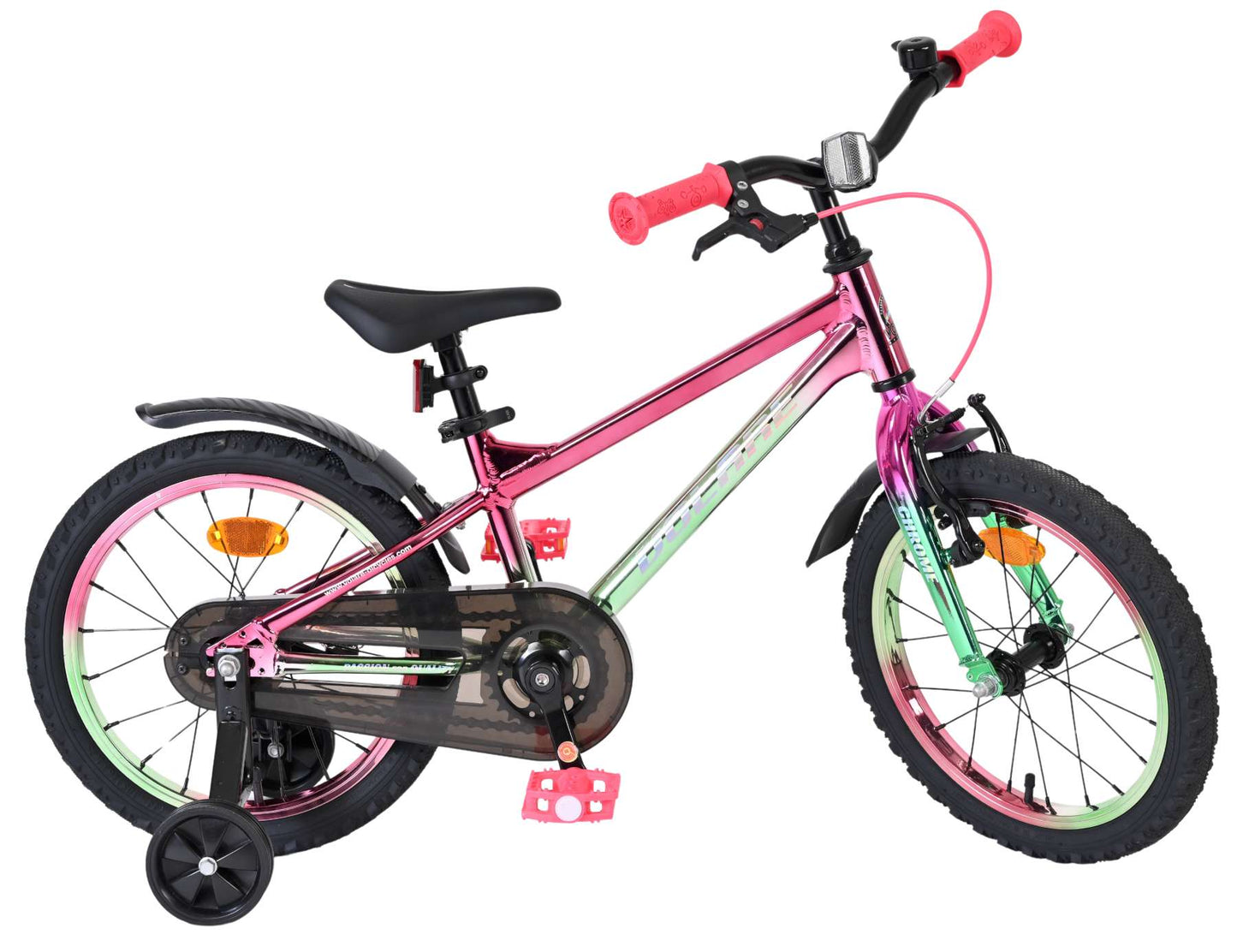 Volare Chrome Rosa Grön 16 tum – Barncykel med stödhjul