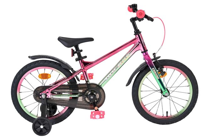Volare Chrome Rosa Grön 16 tum – Barncykel med stödhjul