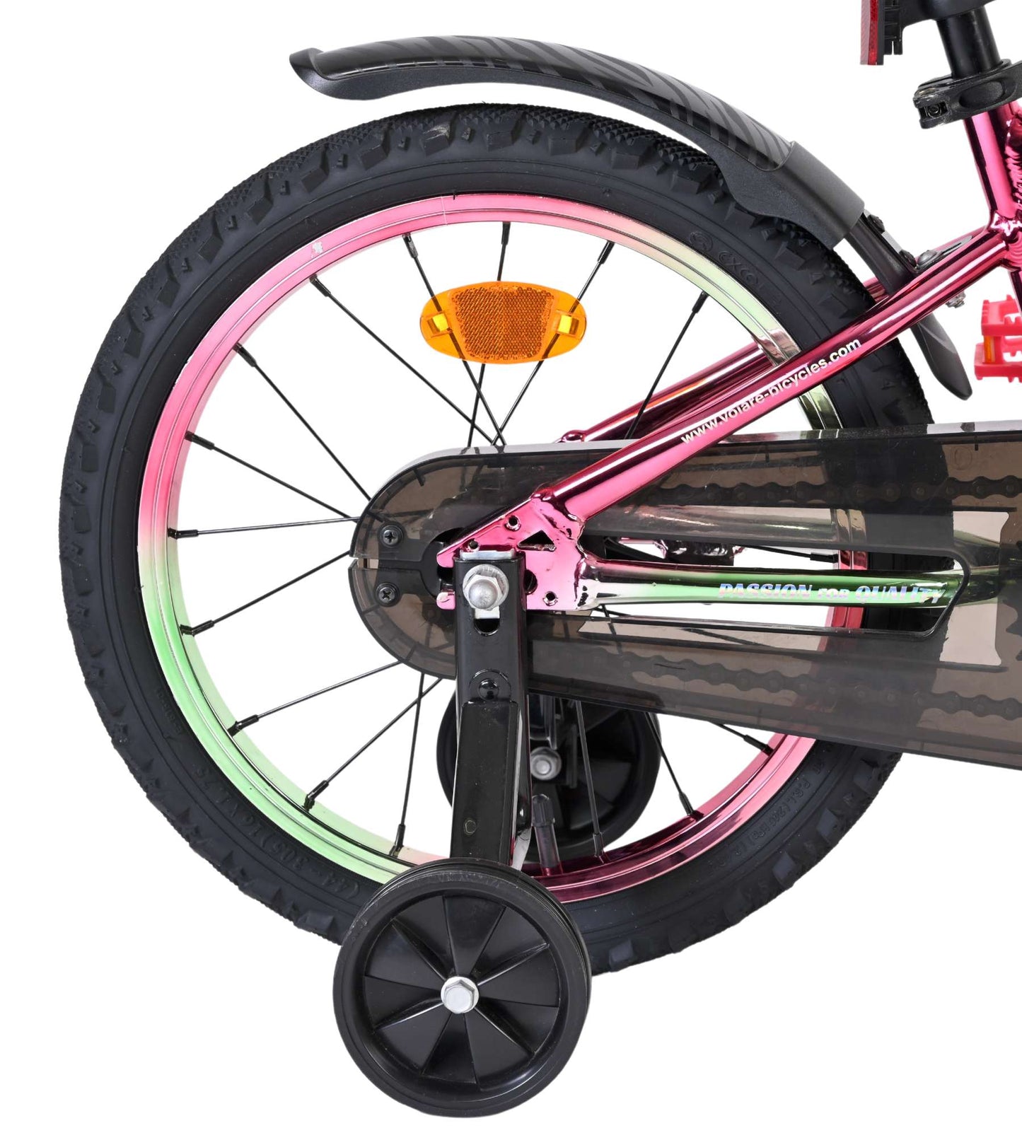 Volare Chrome Rosa Grön 16 tum – Barncykel med stödhjul