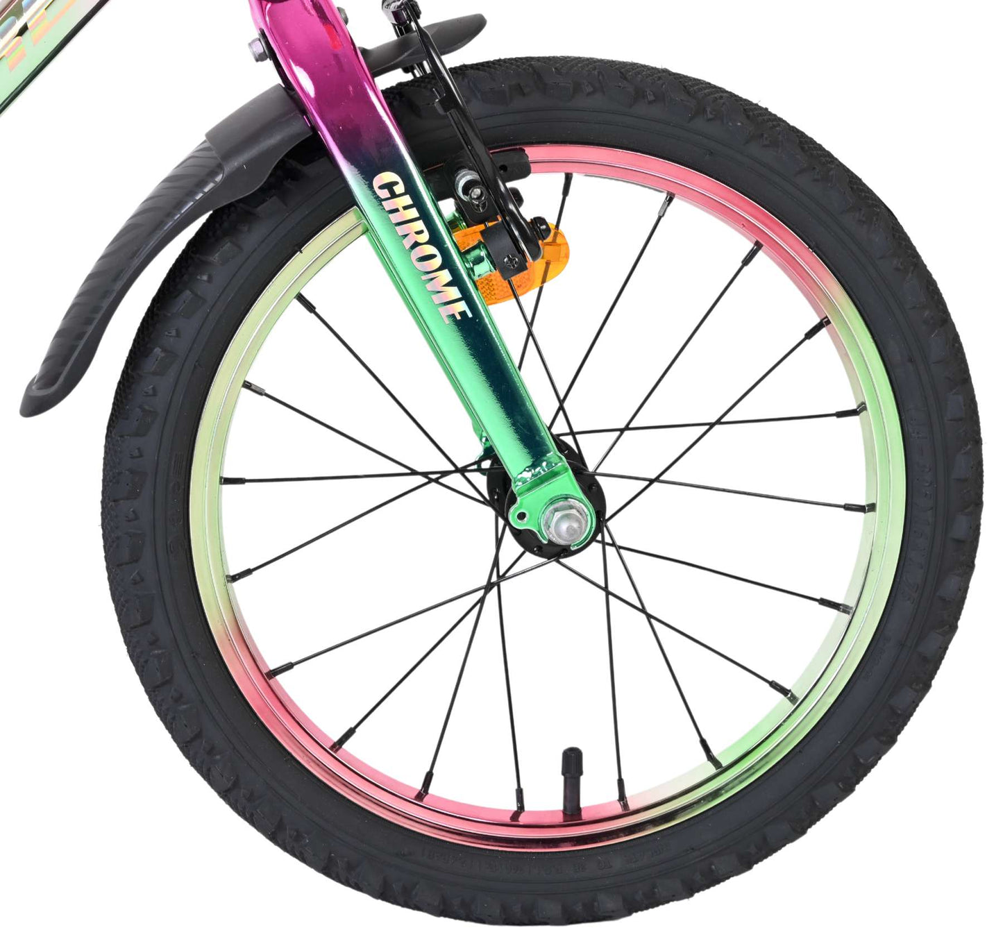 Volare Chrome Rosa Grön 16 tum – Barncykel med stödhjul