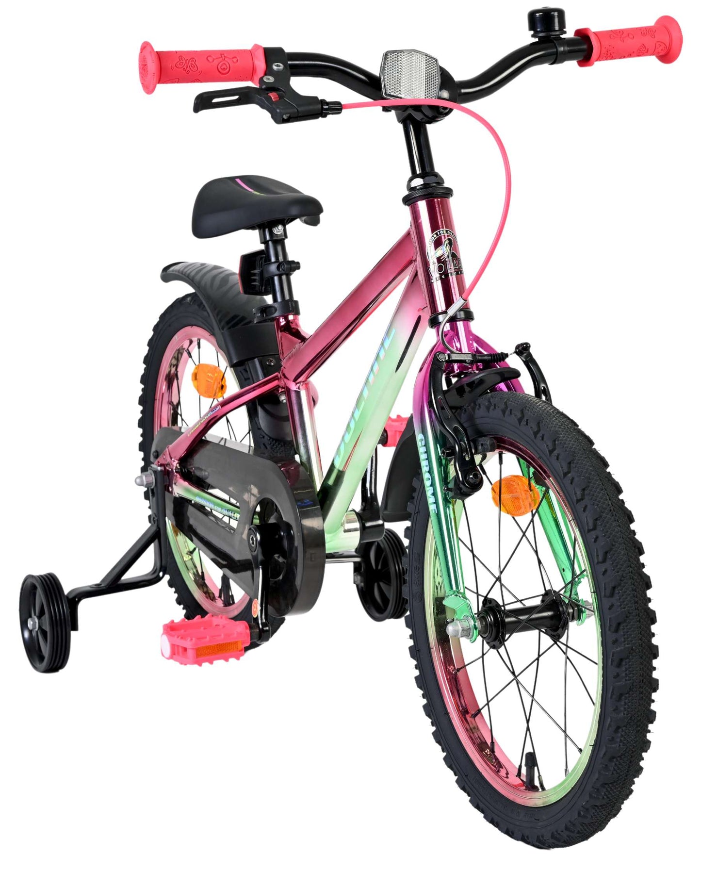 Volare Chrome Rosa Grön 16 tum – Barncykel med stödhjul