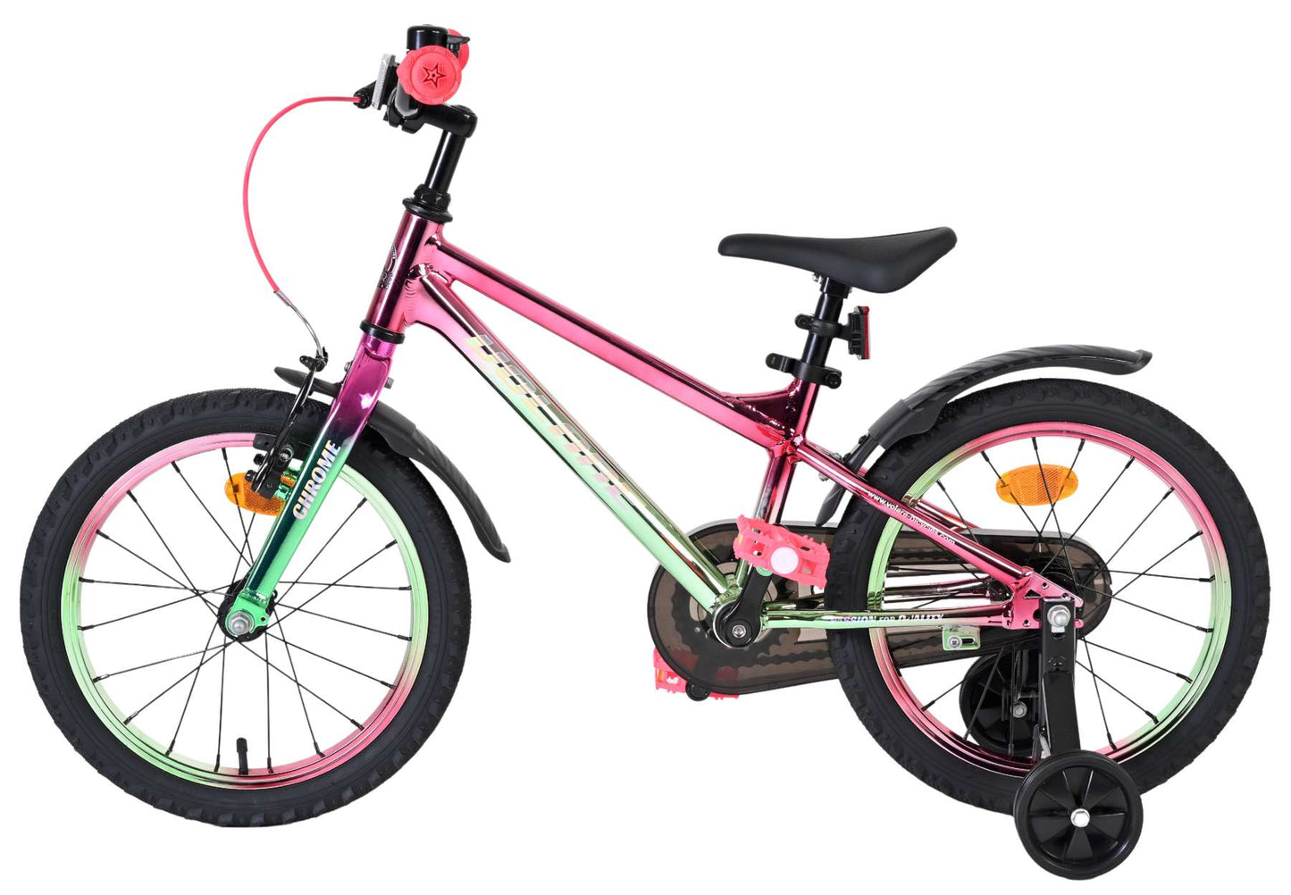 Volare Chrome Rosa Grön 16 tum – Barncykel med stödhjul