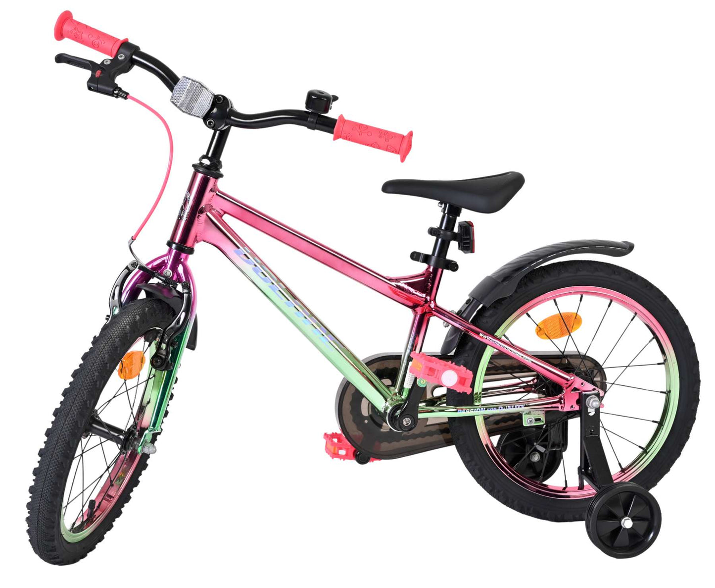 Volare Chrome Rosa Grön 16 tum – Barncykel med stödhjul