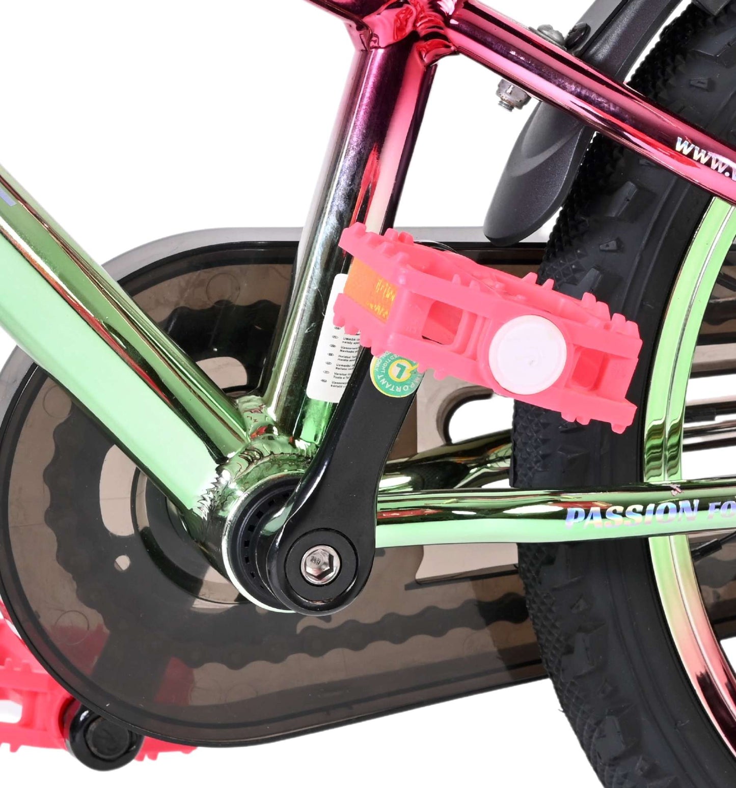 Volare Chrome Rosa Grön 16 tum – Barncykel med stödhjul