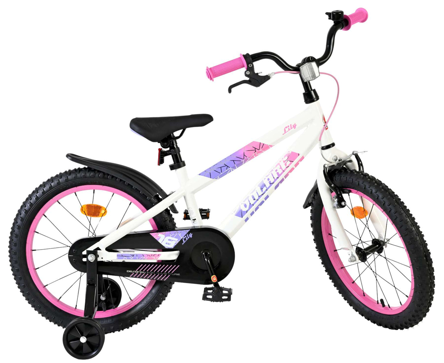Volare Lily Vit Rosa Lila 18 tum – Barncykel med två handbromsar