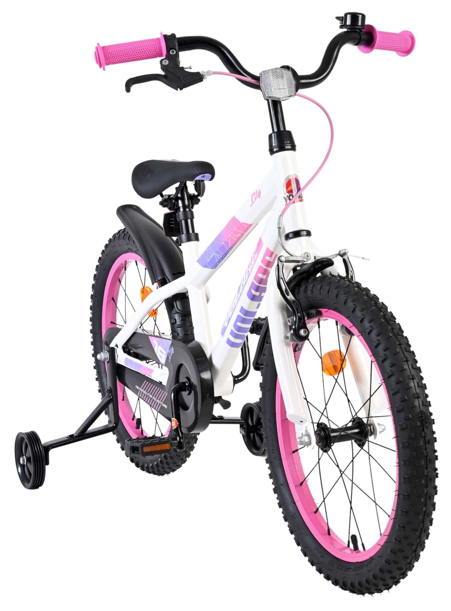 Volare Lily Vit Rosa Lila 18 tum – Barncykel med två handbromsar