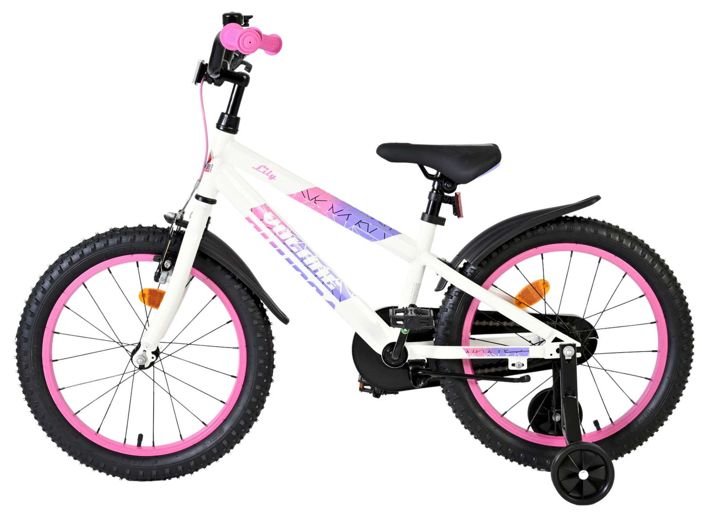 Volare Lily Vit Rosa Lila 18 tum – Barncykel med två handbromsar