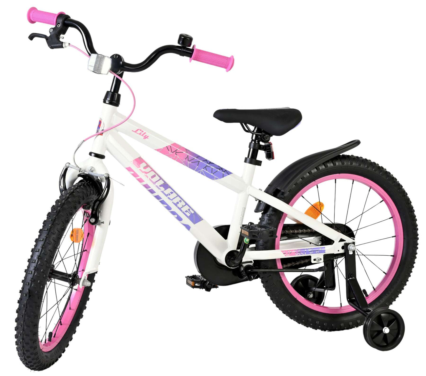 Volare Lily Vit Rosa Lila 18 tum – Barncykel med två handbromsar