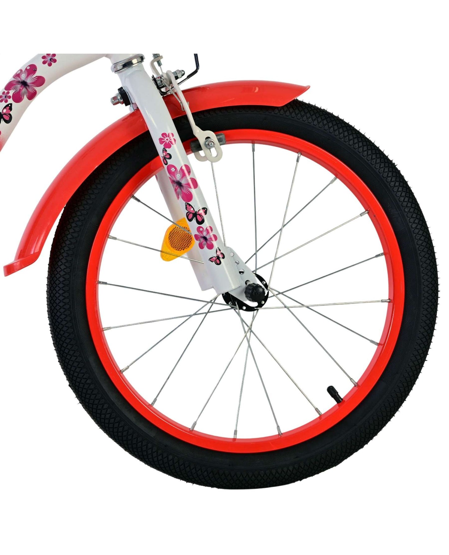 Volare Lovely 18 tum Barncykel för Tjejer – Med Korg, Handbroms & Stödhjul, Röd - För barn 4-7 år