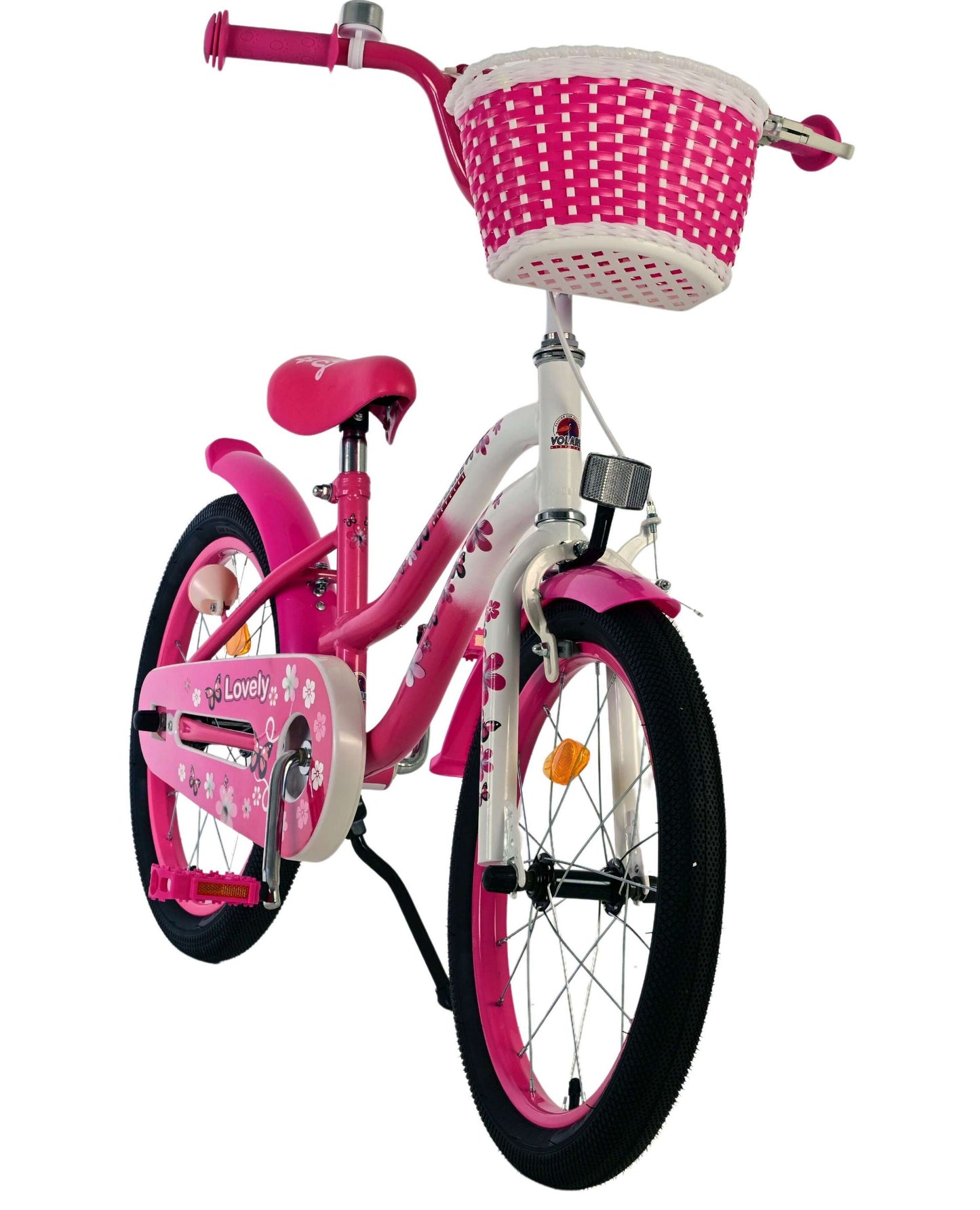 Volare Lovely 18 tum Barncykel för Tjejer – Med Korg, Handbroms & Stödhjul, Rosa - För barn 4-7 år