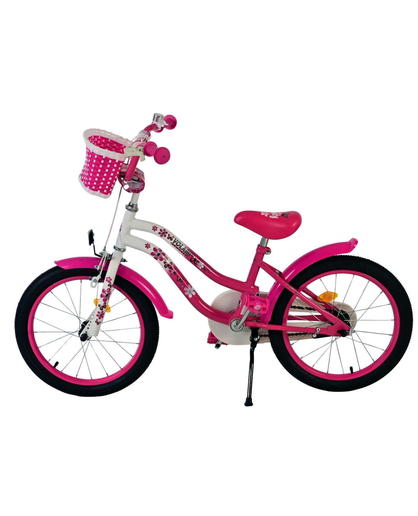 Volare Lovely 18 tum Barncykel för Tjejer – Med Korg, Handbroms & Stödhjul, Rosa - För barn 4-7 år