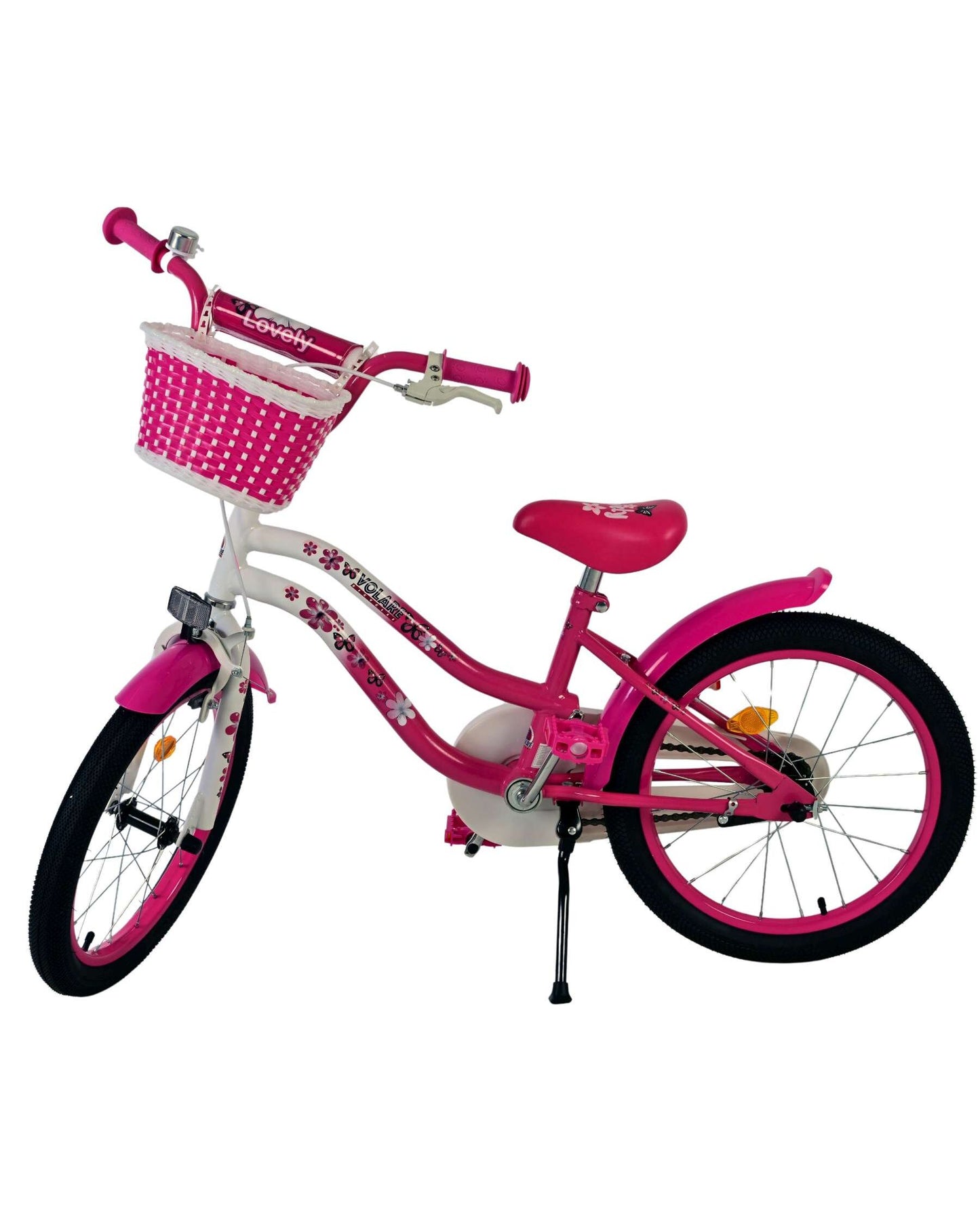 Volare Lovely 18 tum Barncykel för Tjejer – Med Korg, Handbroms & Stödhjul, Rosa - För barn 4-7 år