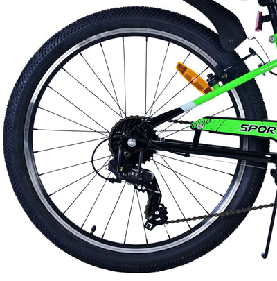 Volare Sportivo Barncykel 24 tum, Svart Grön 7 Växlar - Lilla Cykelbutiken