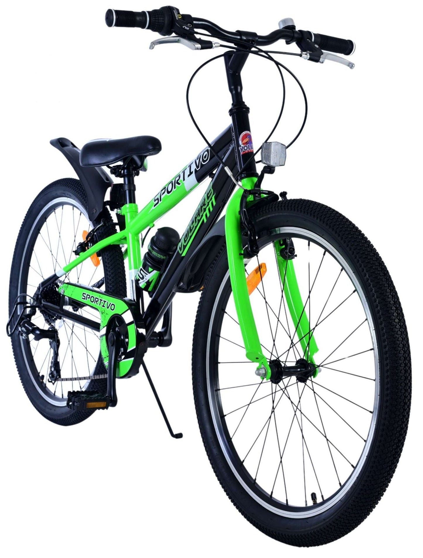 Volare Sportivo Barncykel 24 tum, Svart Grön 7 Växlar - Lilla Cykelbutiken